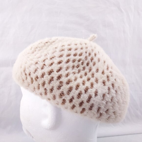 Anthropologie Textured Beret Hat French Motif One Size Adjustable Cream - Picture 3 of 7